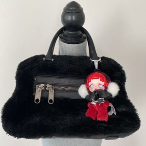 Milly Black on Black Faux Fur Soft Plush Handbag Goth Street contemporary